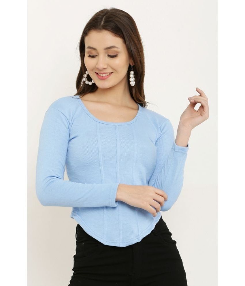     			KARIF - Blue Cotton Blend Women's Asymmetrical Top ( Pack of 1 )