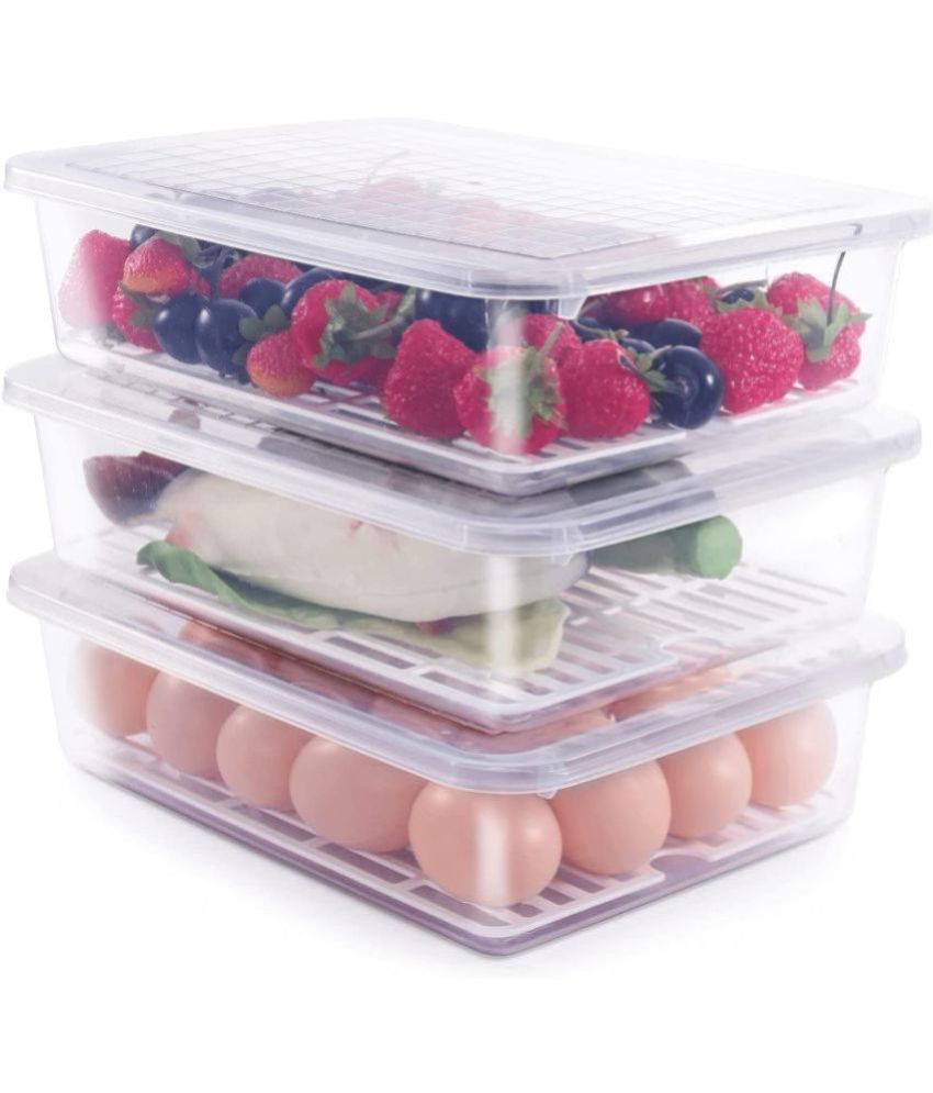     			SHARUJA Fridge Container Polyproplene Transparent Food Container ( Set of 3 )