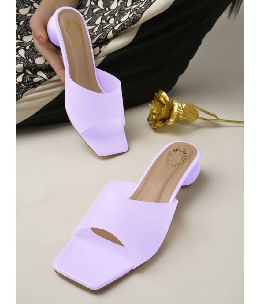     			Shoetopia Clear Strap Solid Purple Block Heels & Girls