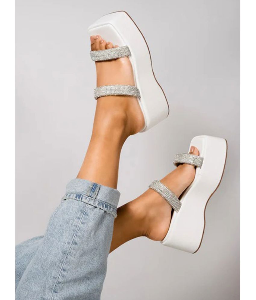     			Shoetopia Retro Style White Platform Heels & Girls
