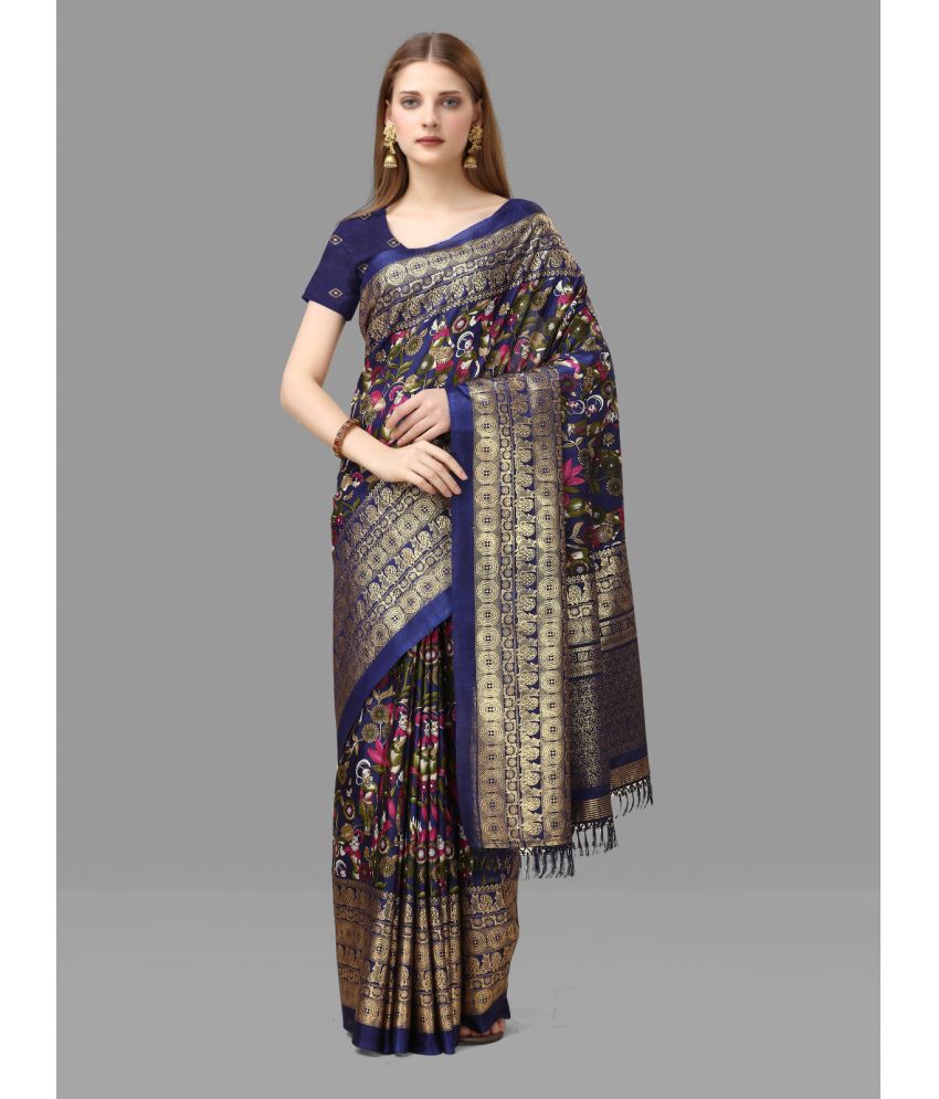     			Sitanjali - Navy Blue Silk Blend Saree With Blouse Piece ( Pack of 1 )