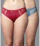 PrettyCat Pack of 2 Poly Silk Embroidered Women's Bikini ( Red )