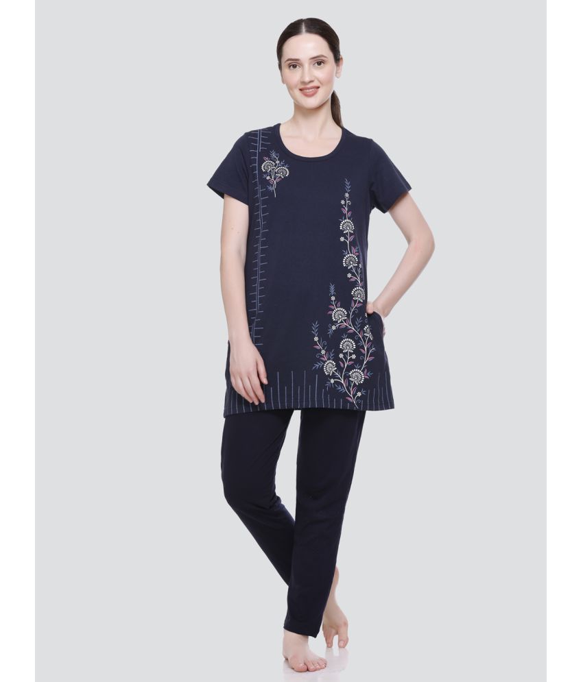     			Elpida - Navy Cotton Women's Nightwear Nightsuit Sets ( Pack of 1 )