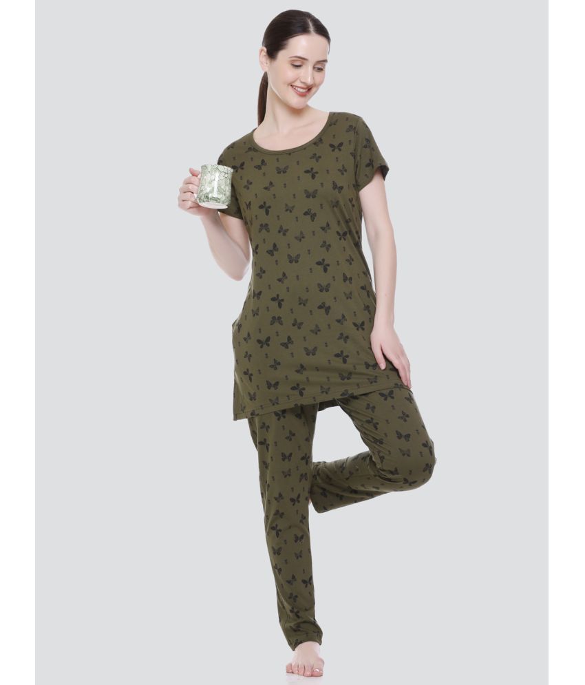     			Elpida - Olive Cotton Women's Nightwear Nightsuit Sets ( Pack of 1 )