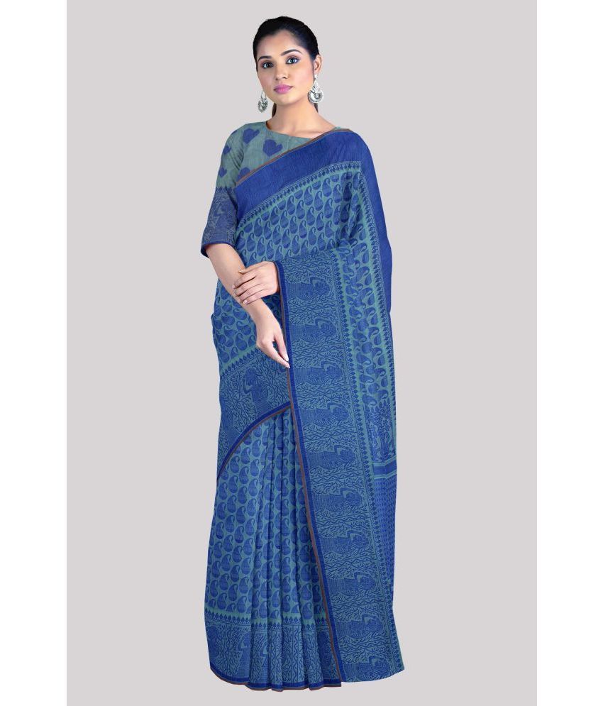     			KSR HANDLOOM PVT LTD - Blue Cotton Saree With Blouse Piece ( Pack of 1 )