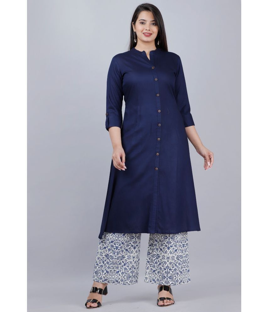     			MAUKA - Blue Front Slit Rayon Women's Stitched Salwar Suit ( Pack of 1 )