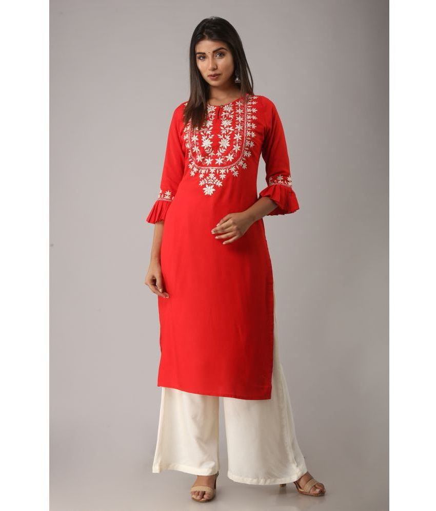     			MAUKA - Red Straight Rayon Women's Stitched Salwar Suit ( Pack of 1 )