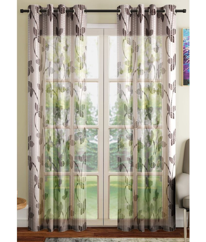     			N2C Home Abstract Transparent Eyelet Curtain 7 ft ( Pack of 2 ) - Brown