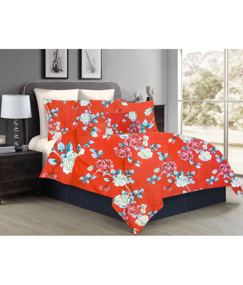     			SWEEKAR HOME DECOR Microfiber Floral Double Bedsheet with 2 Pillow Covers - Red