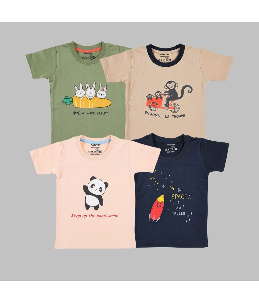     			CATCUB - Multicolor Cotton Blend Boy's T-Shirt ( Pack of 4 )