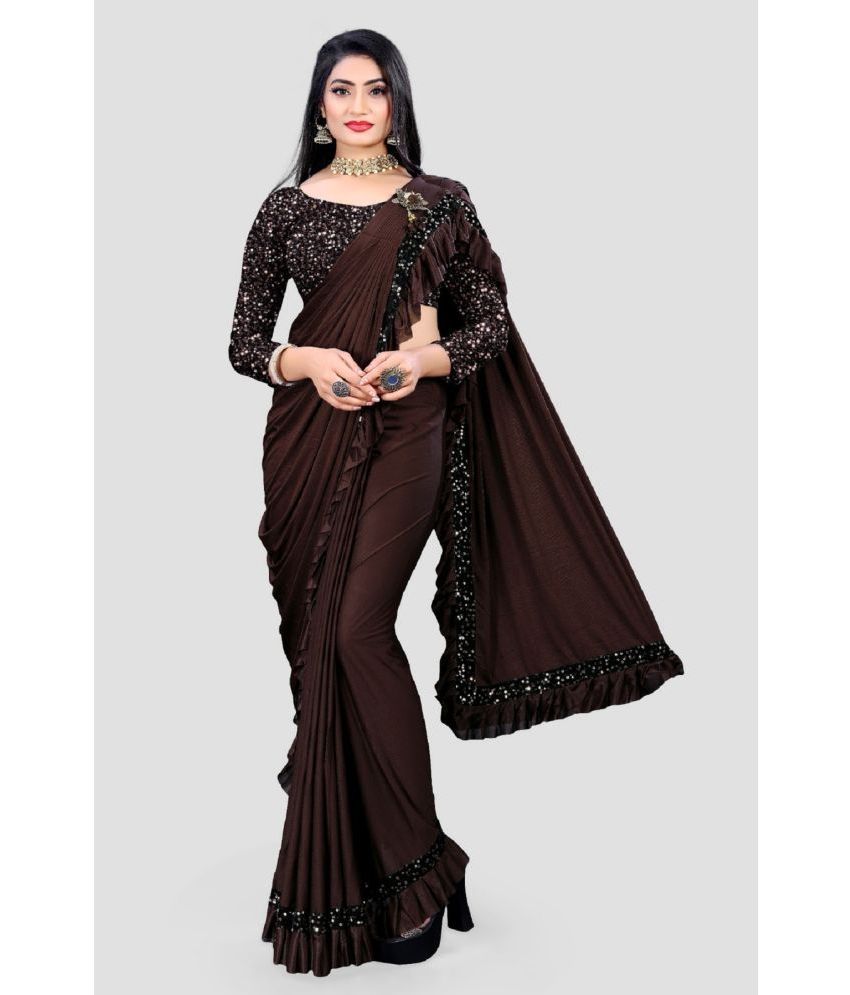     			Gazal Fashions - Brown Lycra Saree With Blouse Piece ( Pack of 1 )
