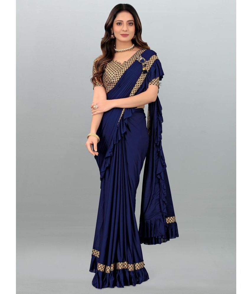     			Gazal Fashions - Navy Blue Lycra Saree With Blouse Piece ( Pack of 1 )