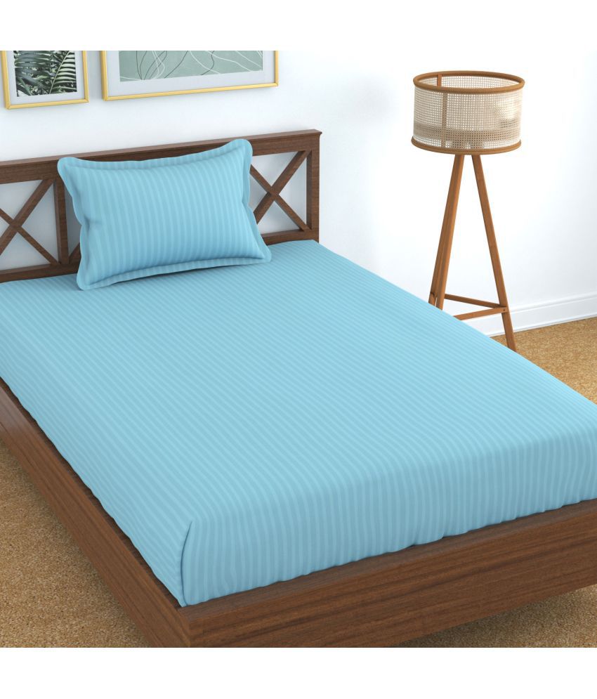     			Homefab India Cotton Solid Single Bedsheet with 1 Pillow Cover - Light Blue