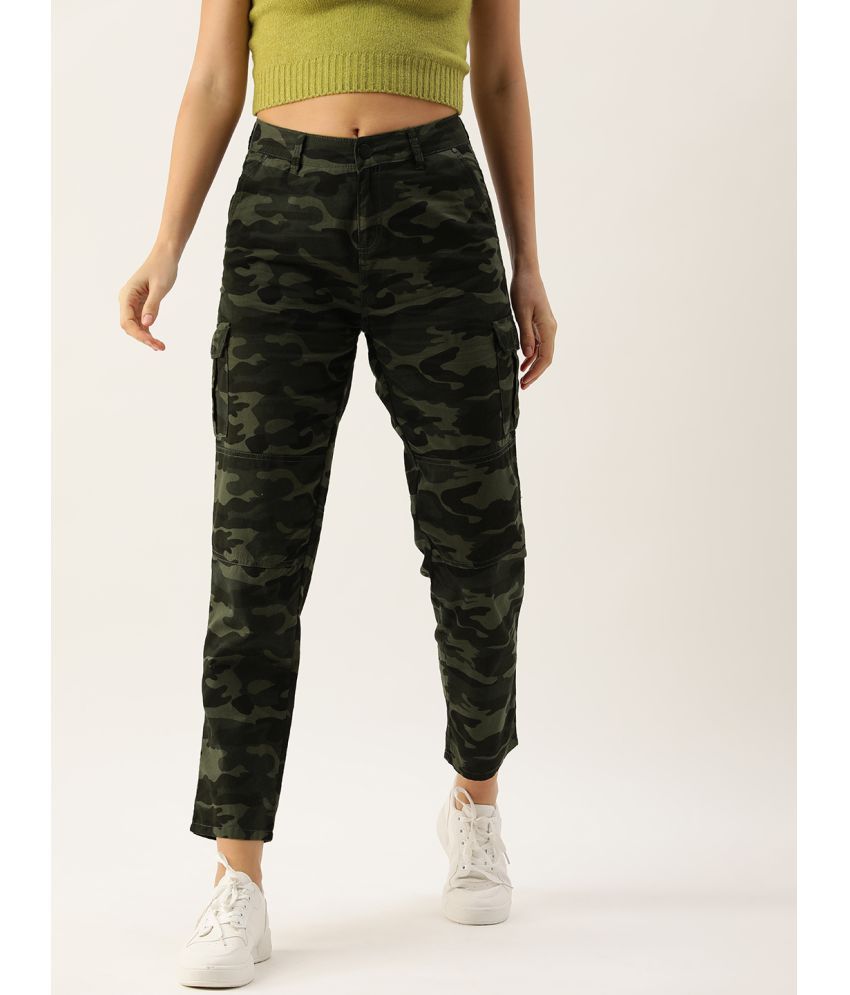     			Women Olive Slim-Fit Camouflage Cargo Trousers