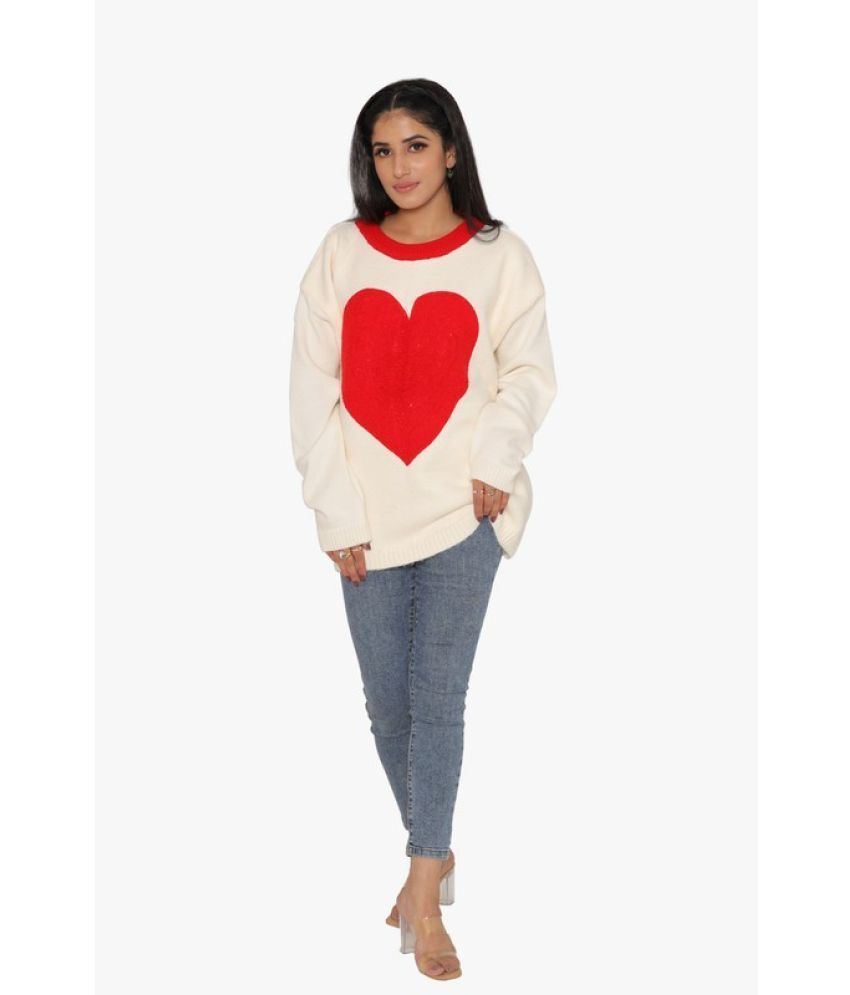     			KASMA Cotton Blend White Pullovers -