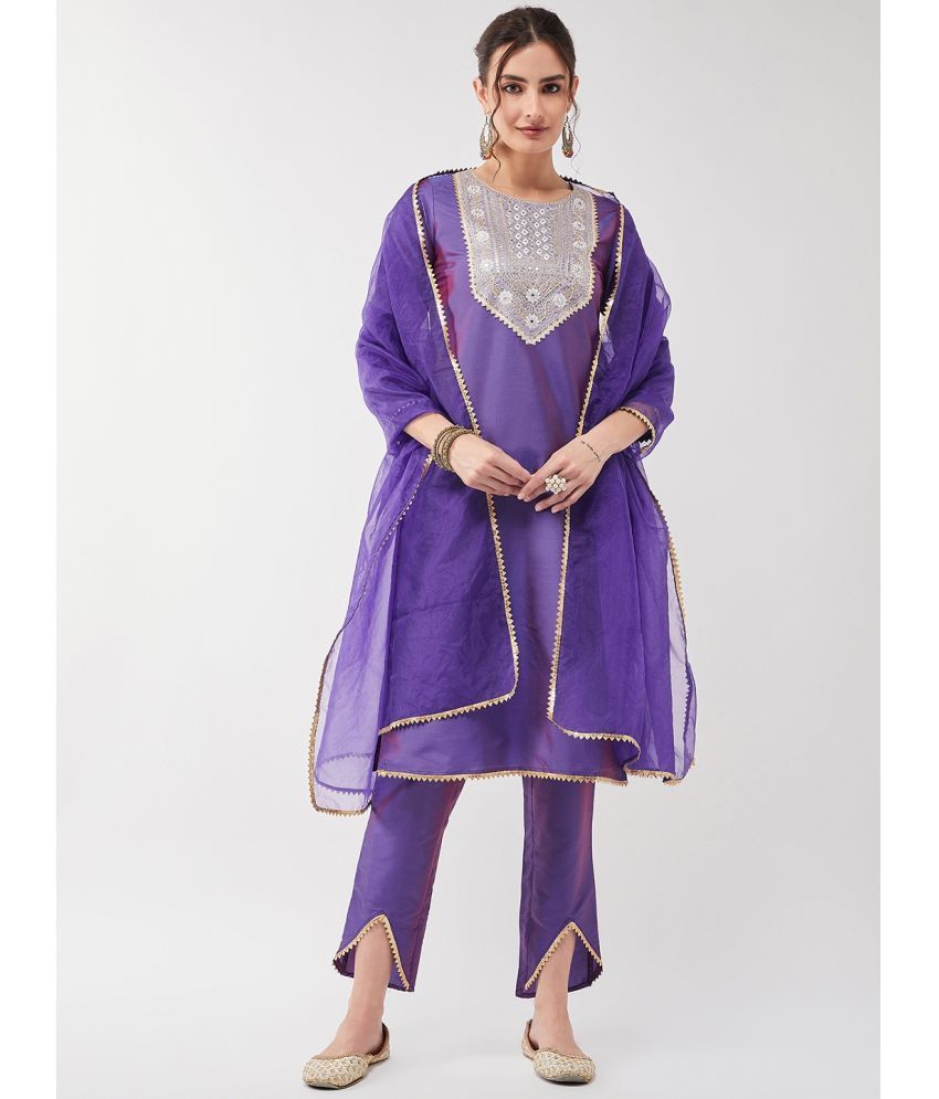     			Pannkh - Purple Straight Organza Women's Stitched Salwar Suit ( Pack of 1 )