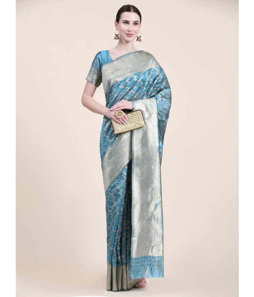     			rujave - SkyBlue Organza Saree With Blouse Piece ( Pack of 1 )