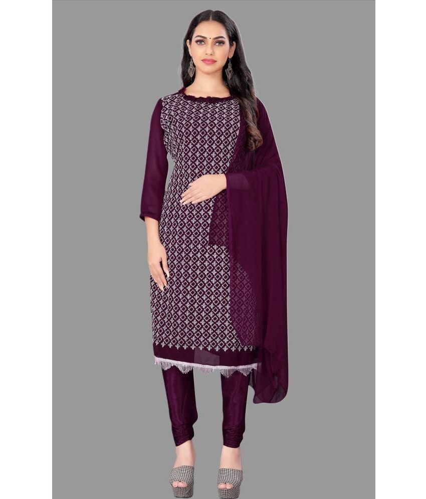     			Apnisha - Unstitched Purple Cotton Dress Material ( Pack of 1 )