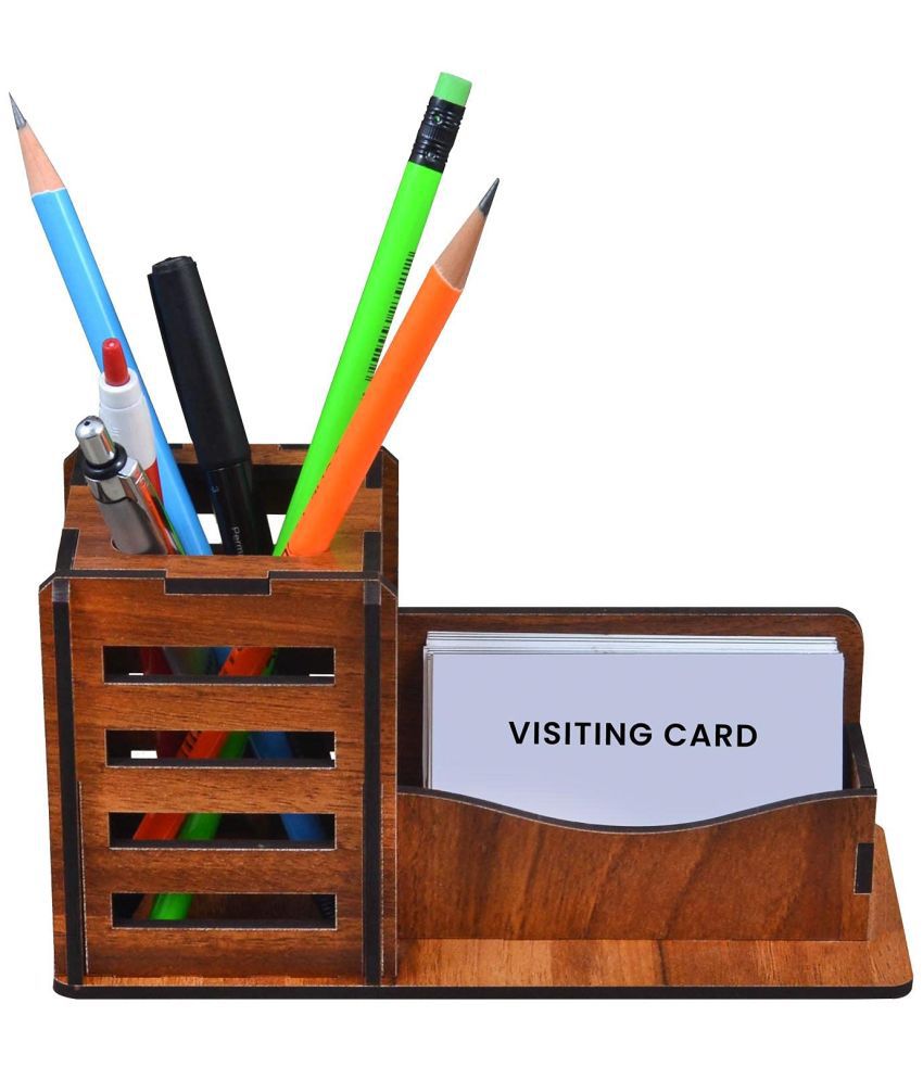     			BIG BOSS ENTERPRISES Pen Stand With Business Visiting Card Holder | Multipurpose Wooden Desk Organizer Pen And Pencil Holder Stand For Office Desk And Study Table (2 In 1)