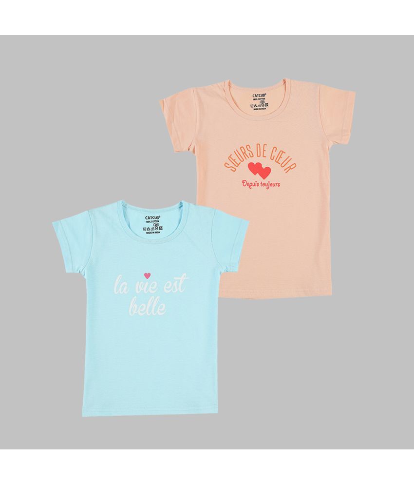     			CATCUB - Multicolor 100% Cotton Girls T-Shirt ( Pack of 2 )