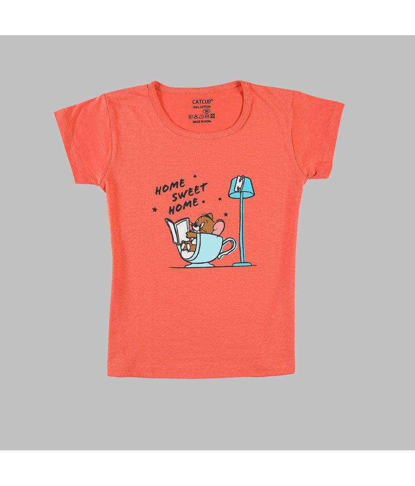     			CATCUB - Orange 100% Cotton Girls T-Shirt ( Pack of 1 )