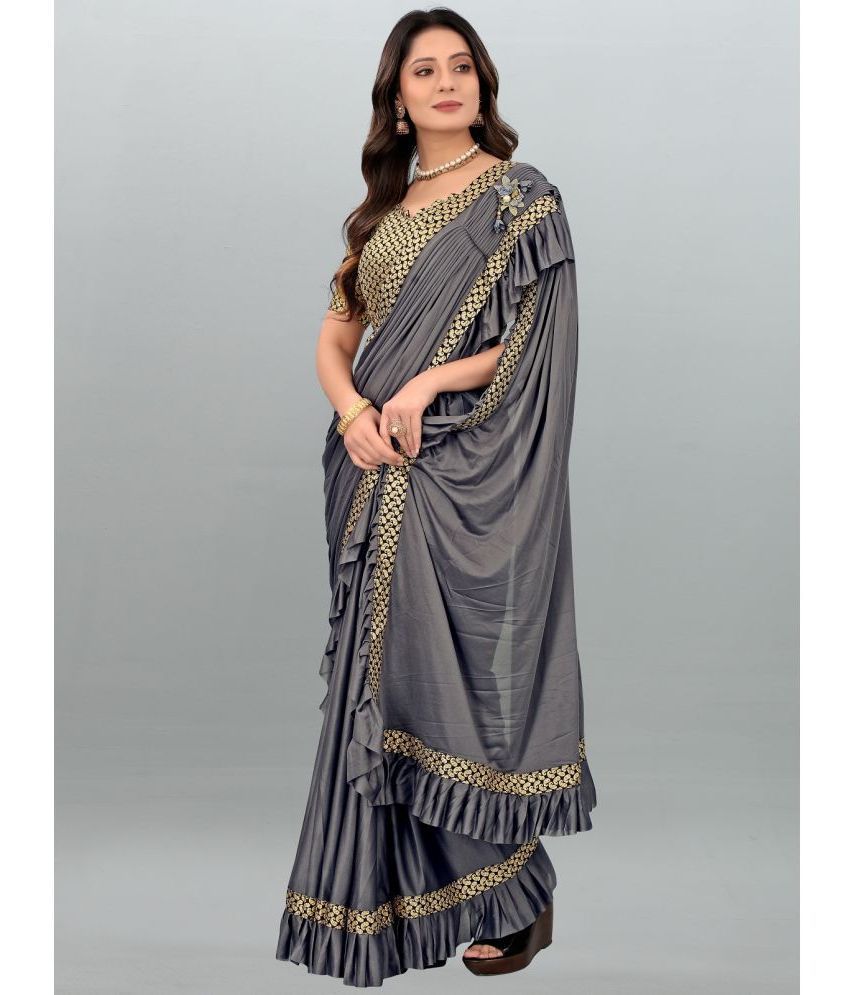     			Gazal Fashions - Grey Lycra Saree With Blouse Piece ( Pack of 1 )