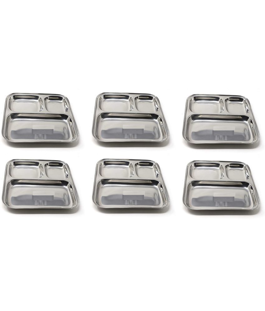     			HOMETALES 6 Pcs Stainless Steel Silver Partition Plate