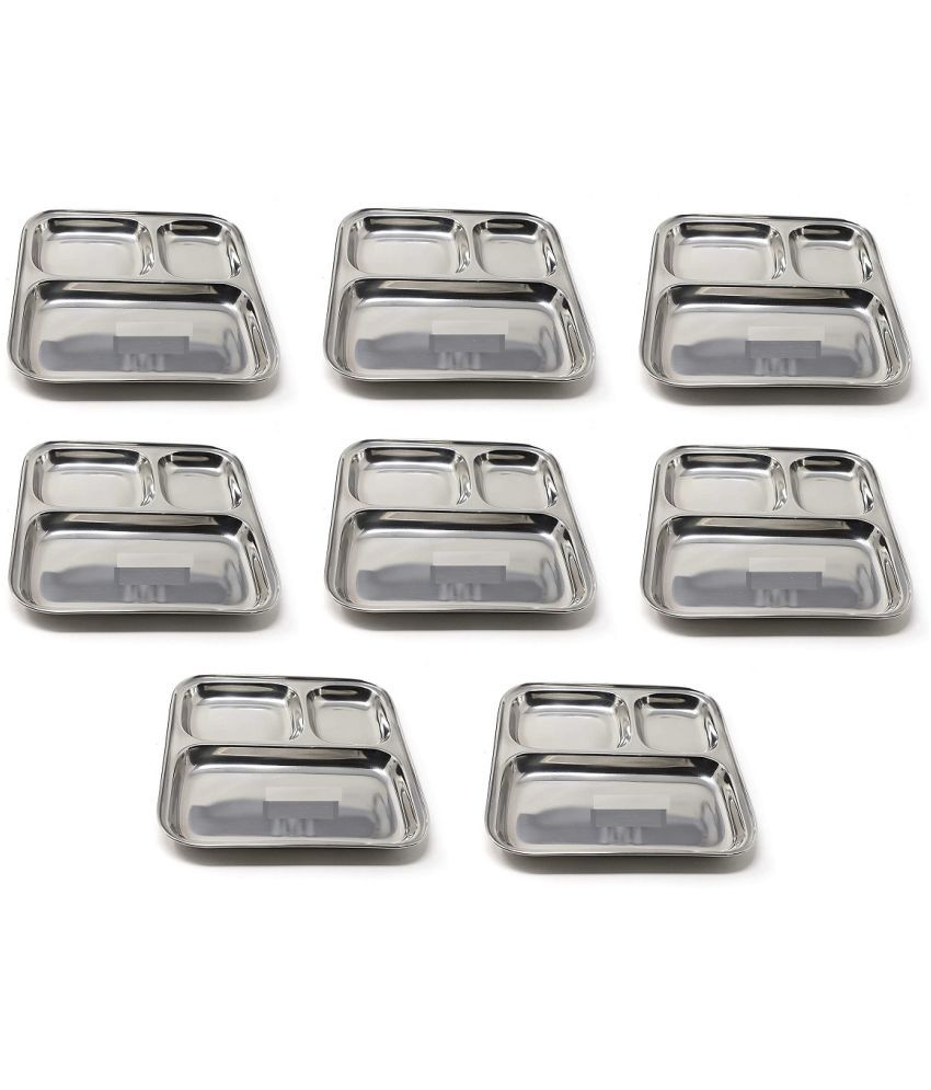    			HOMETALES 8 Pcs Stainless Steel Silver Partition Plate