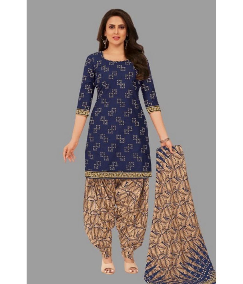     			SIMMU - Unstitched Blue Cotton Dress Material ( Pack of 1 )