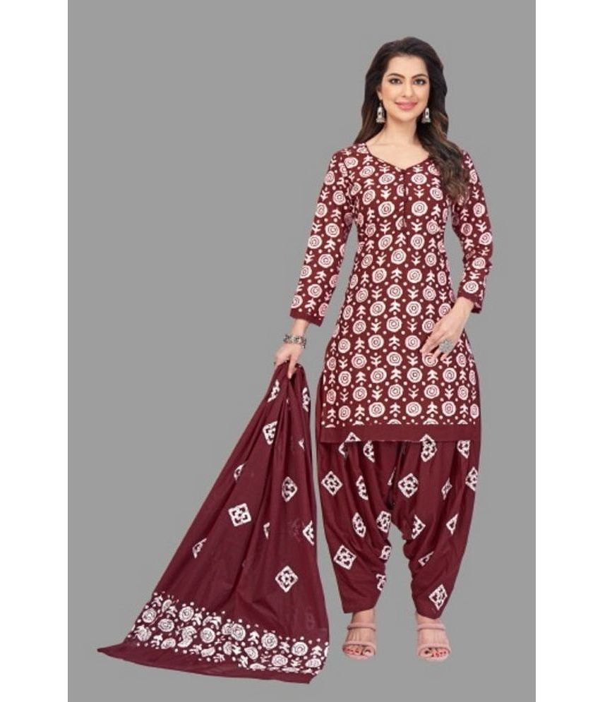     			shree jeenmata collection - Unstitched Maroon Cotton Dress Material ( Pack of 1 )