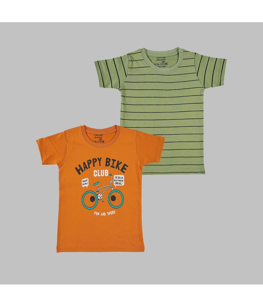     			CATCUB - Multicolor Cotton Blend Boy's T-Shirt ( Pack of 2 )