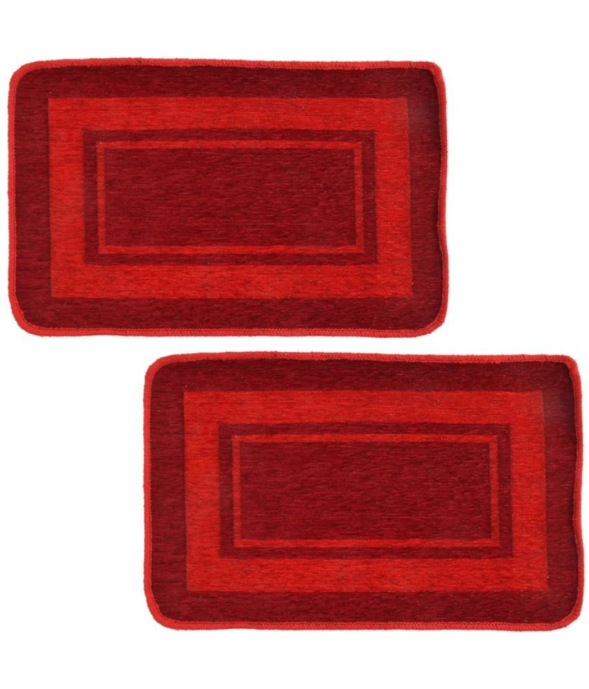     			FURNISHING HUT - Anti-skid Cotton Door Mat ( 60 X 40 cm ) Set of 2 - Red