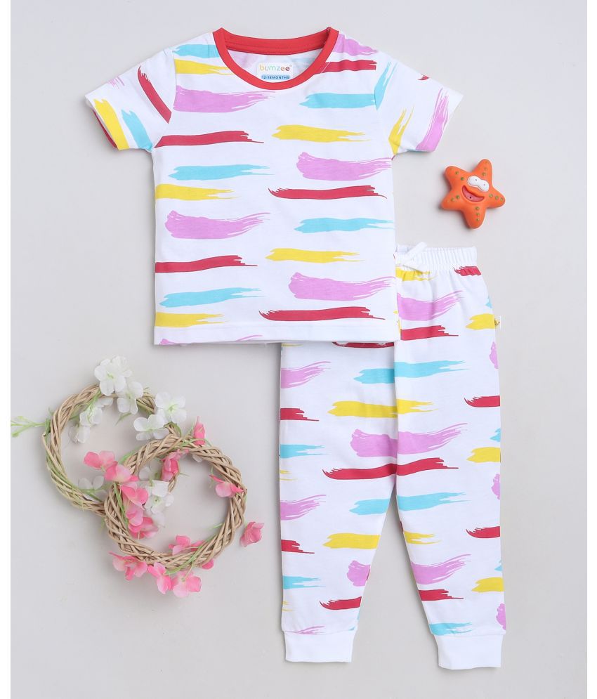     			BUMZEE - White Cotton Baby Girl T-Shirt & Pyjama Set ( Pack of 1 )