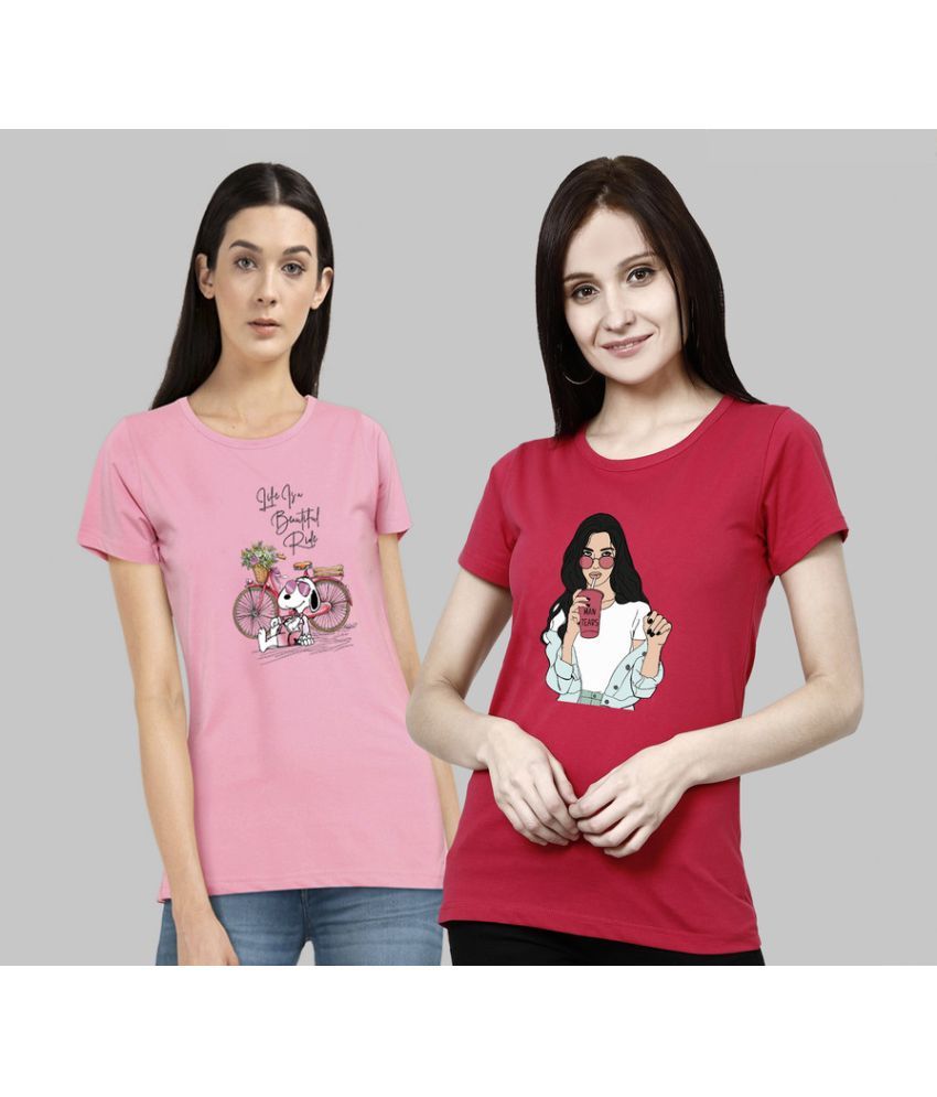     			CHOZI - Pink Cotton Blend Regular Fit Women's T-Shirt ( Pack of 2 )