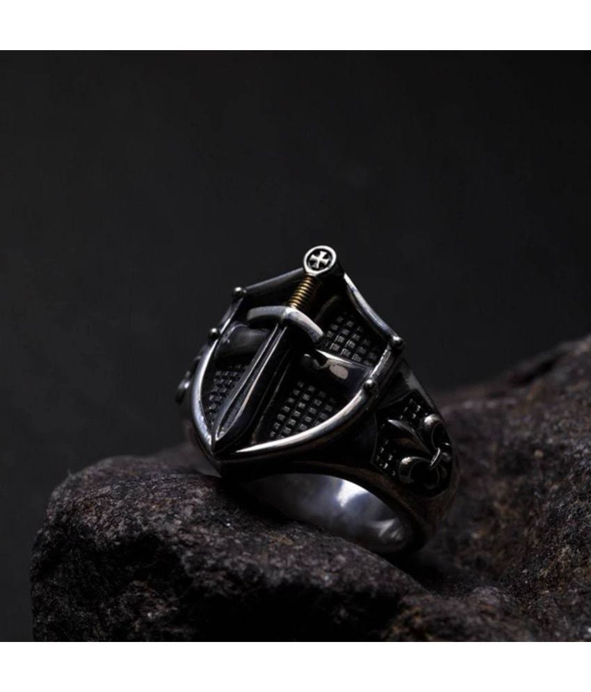     			Fashion Frill Silver Ring For Boys Stylish King Shield Adjustable Rings For Men Boys Girls