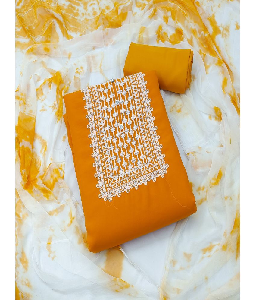     			JULEE Unstitched Georgette Embroidered Dress Material - Orange ( Pack of 1 )