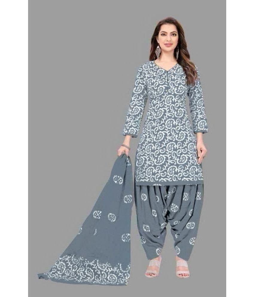     			SIMMU Unstitched Cotton Printed Dress Material - Light Grey ( Pack of 1 )