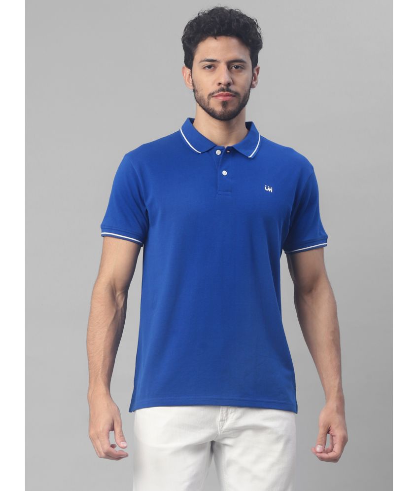     			UrbanMark Men Solid Half Sleeves Regular Fit Polo T Shirt With Contrast Tipping Collar-Blue