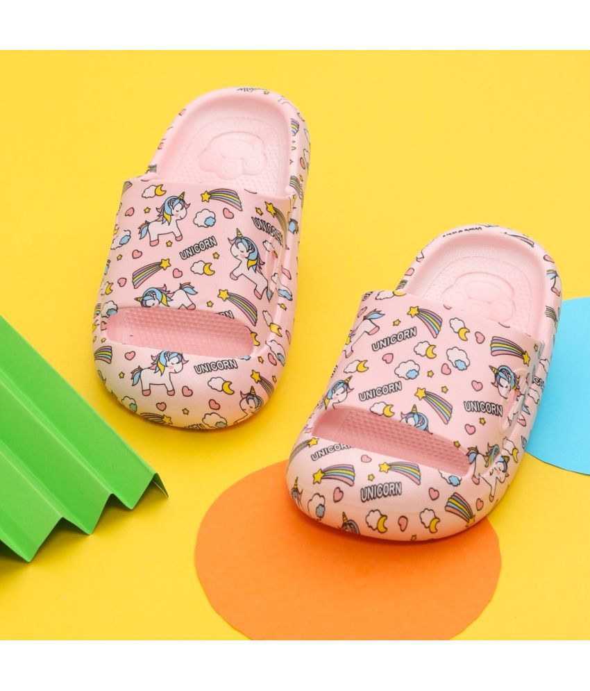     			Yellow Bee All Over Unicorn Print Clogs for Girls, Pink