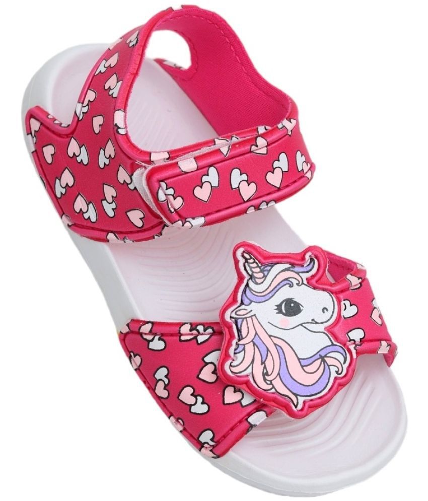     			Yellow Bee Printed Unicorn Sandals for Girls, Pink and White