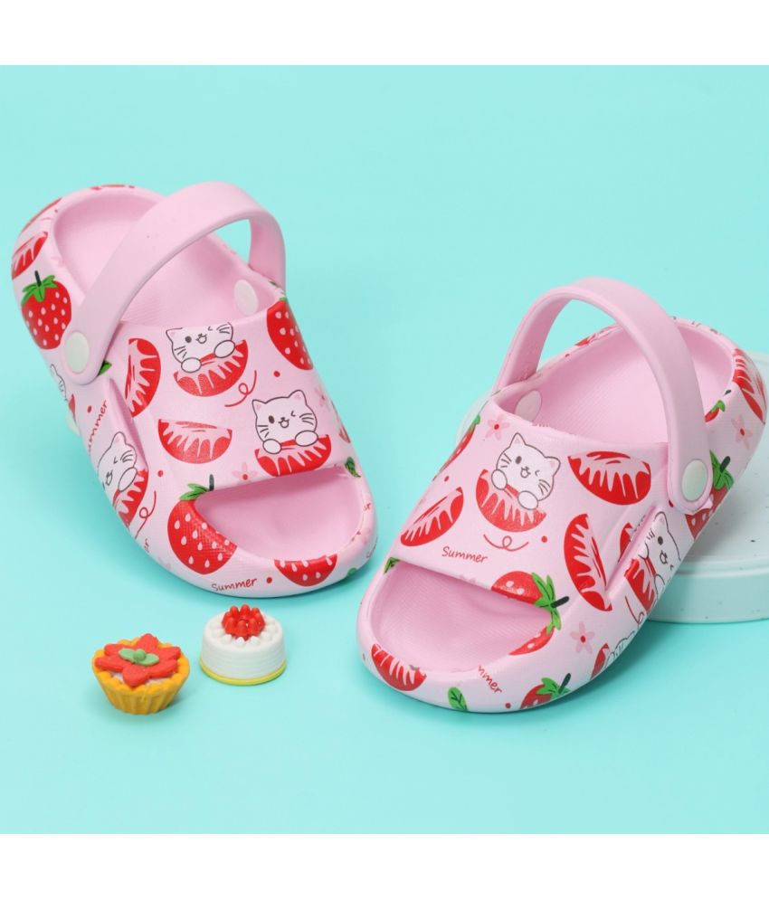     			Yellow Bee Strawberry and Cat Theme Sandals for Girls, Pink and Red