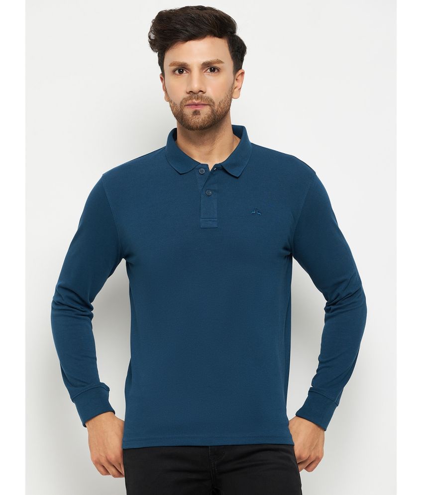     			98 Degree North Cotton Blend Regular Fit Solid Full Sleeves Men's Polo T Shirt - Teal Blue ( Pack of 1 )