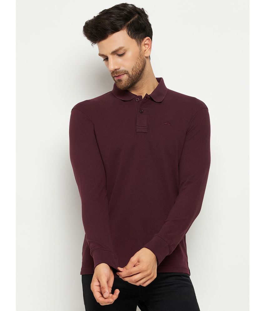     			98 Degree North Cotton Blend Regular Fit Solid Full Sleeves Men's Polo T Shirt - Wine ( Pack of 1 )