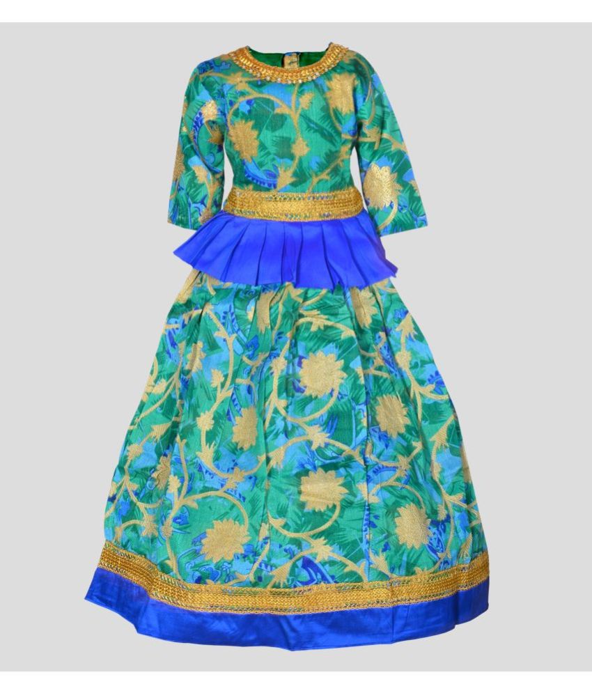     			MangoPies - Blue Brocade Girls Lehenga Skirt ( Pack of 1 )