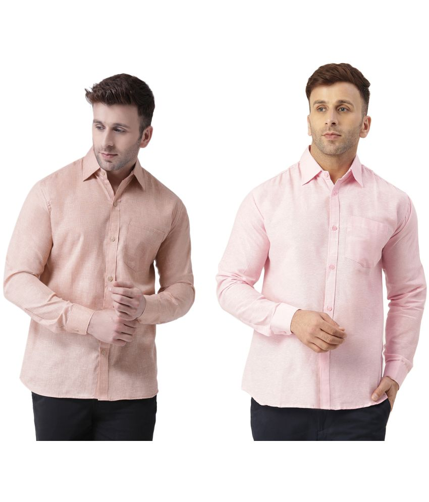     			RIAG Cotton Blend Regular Fit Self Design Full Sleeves Men's Casual Shirt - Beige ( Pack of 2 )