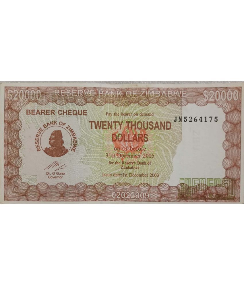     			Rare Zimbabwe 20000 Twenty Thousand Dollars High Value XF