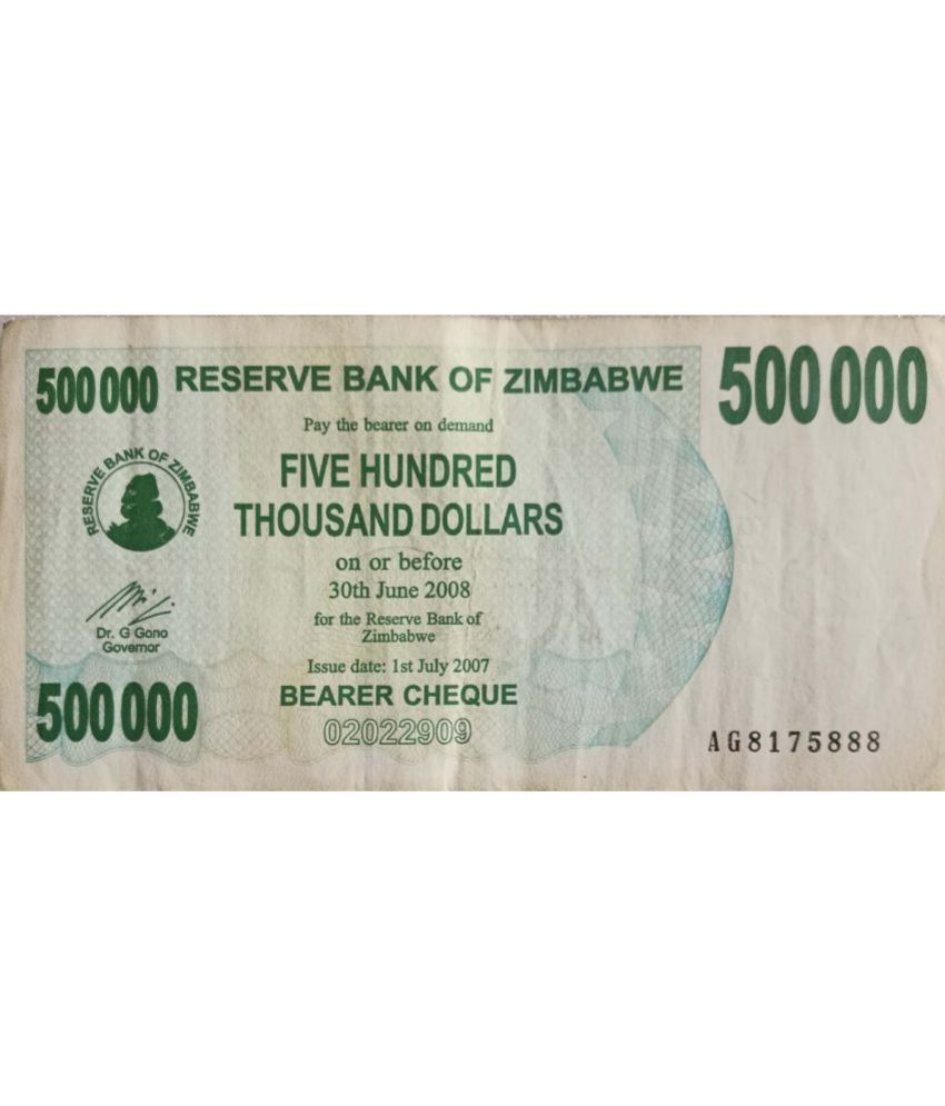     			Rare Zimbabwe 500000 Five Hundered Thousand Dollars