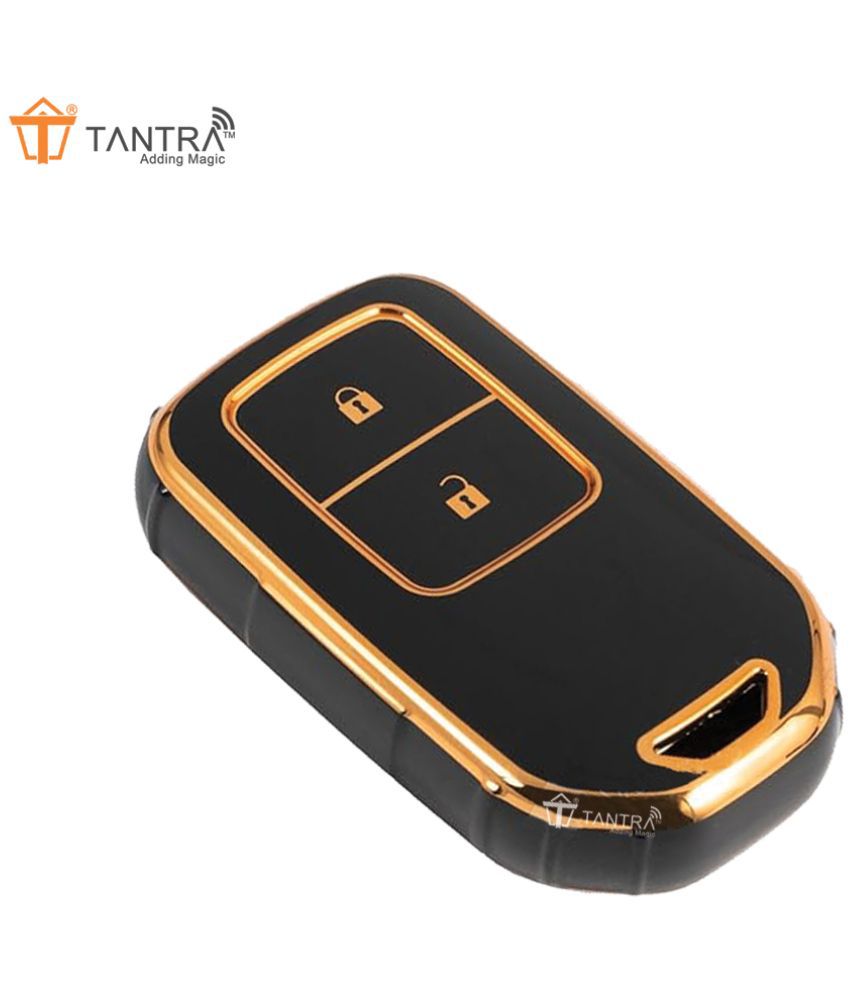     			TANTRA TPU Gold Car Key Cover Compatible for Honda BRV , WRV , CRV , Jazz , City 2 Button Smart Key (Pack of 1, Black)