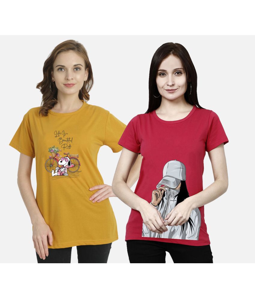     			CHOZI - Multi Color Cotton Regular Fit Women's T-Shirt ( Pack of 2 )