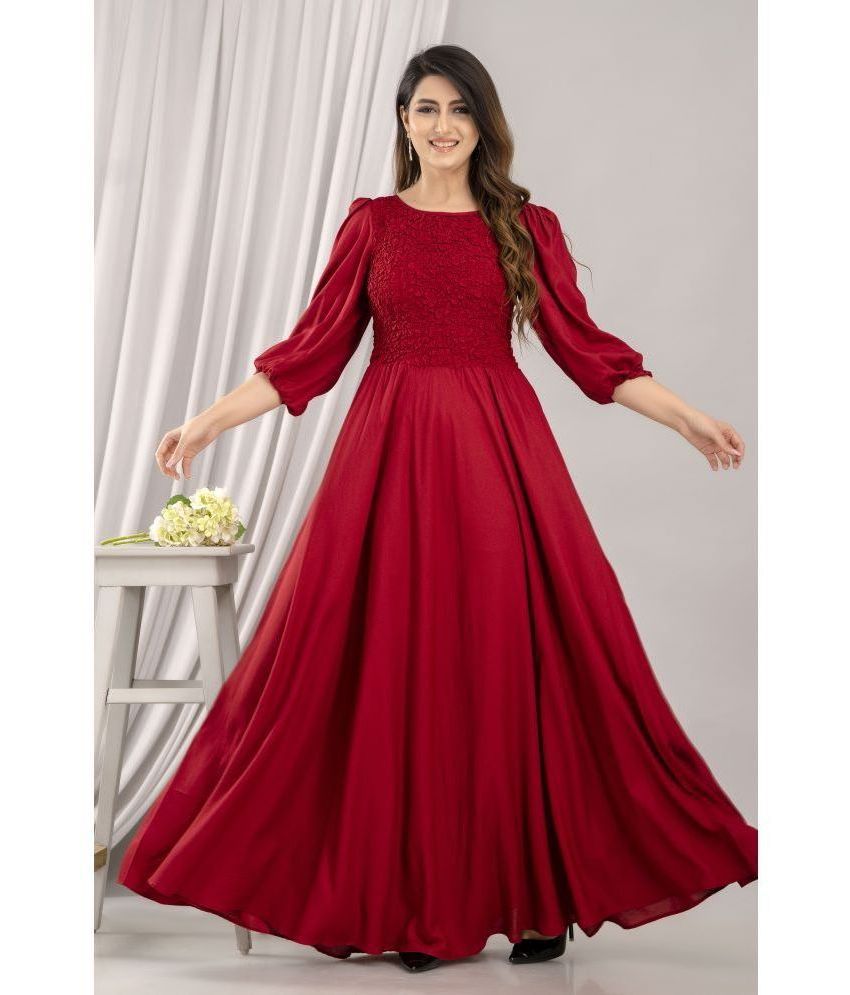     			Frionkandy Rayon Solid Ankle Length Women's Gown - Red ( Pack of 1 )